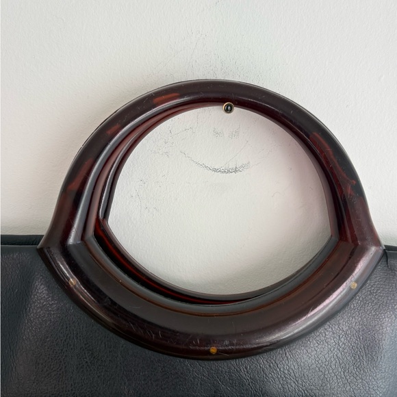 Vintage Leather Top Handle Flat 12x12 Black Minimalist Purse - Picture 2 of 5